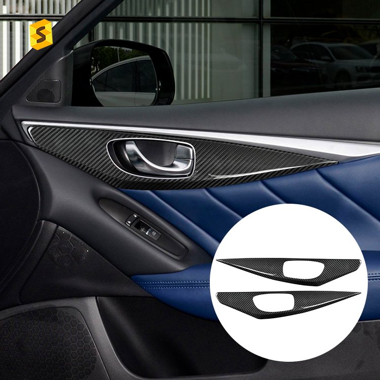 Shasha Carbon 2pcs Dry Carbon Fiber Interior Accessories Car Rear Door Decorative Panel Cover For Infiniti Q50 Q50L 2015-2022