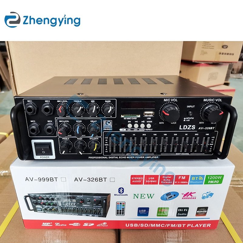 AV-326BT 4 Mic Input Home Karaoke Stereo Subwoofer Bass 2.0 Channel Car Power Mixer Professional Audio Amplifiers
