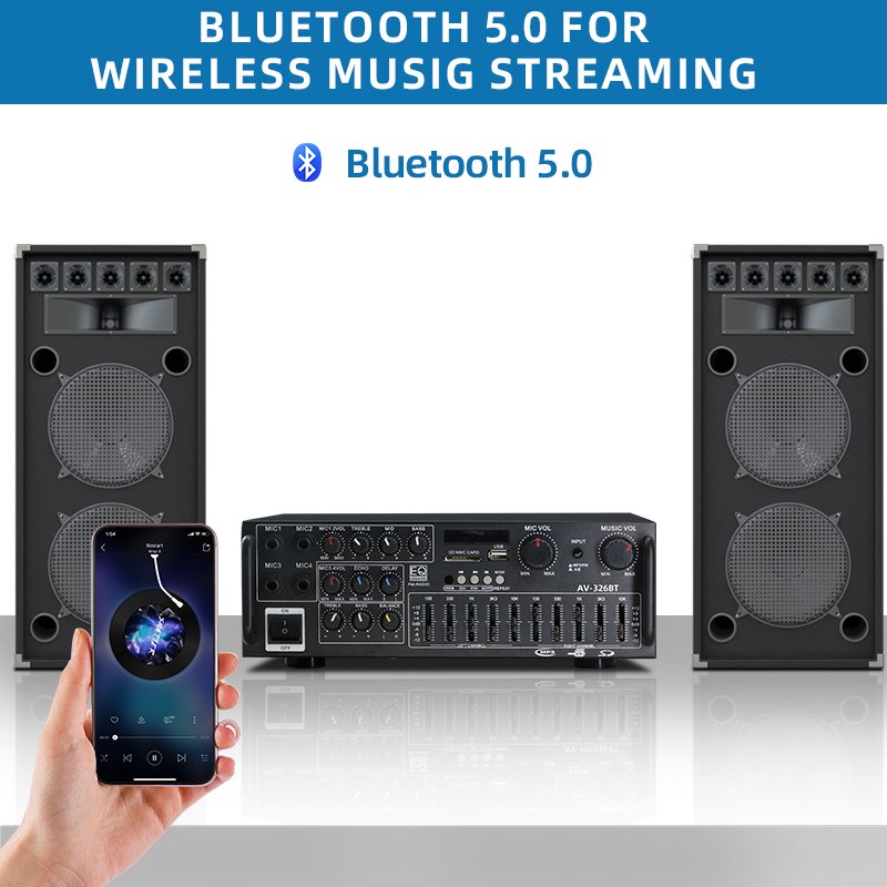 AV-326BT 4 Mic Input Home Karaoke Stereo Subwoofer Bass 2.0 Channel Car Power Mixer Professional Audio Amplifiers