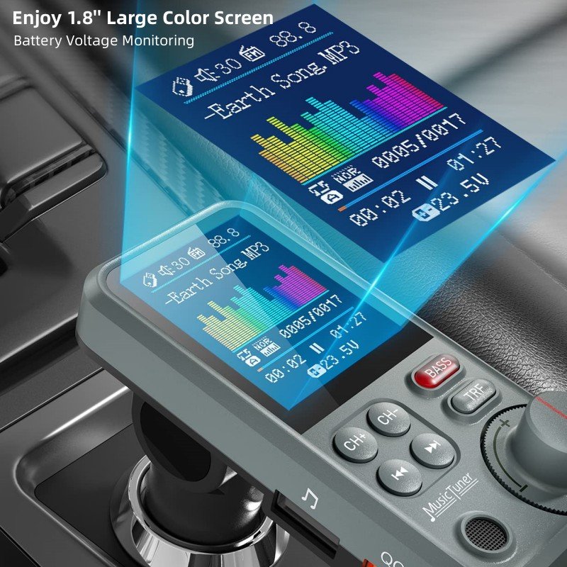BT93 Car Player with Bass Treble Booster Support TF Card AUX USB c Fast Charger Car Radio FM Transmitter MP3 Player for Car