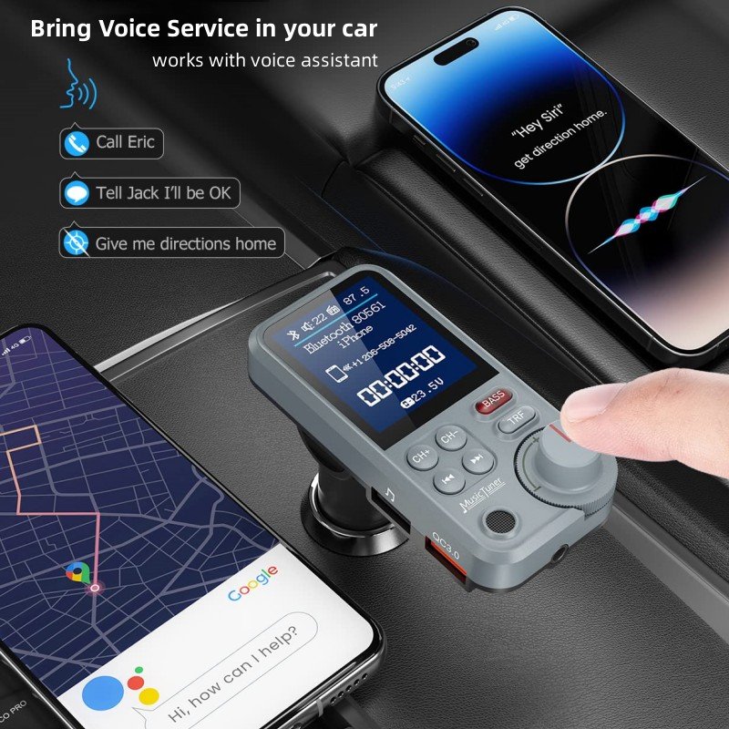 BT93 Car Player with Bass Treble Booster Support TF Card AUX USB c Fast Charger Car Radio FM Transmitter MP3 Player for Car