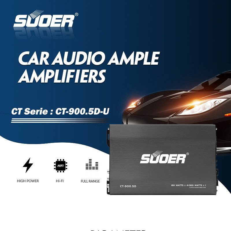 Suoer CT-900.5D-U Car Amp 5 Channel 3000 Watt Subwoofer Car Power Amplifier Full Range Class D Car Amp