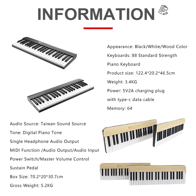 Keyboard Manufacturer Musical Instrument 88 Key Folding Portable Keyboard Piano 88Keys Piano Keyboard