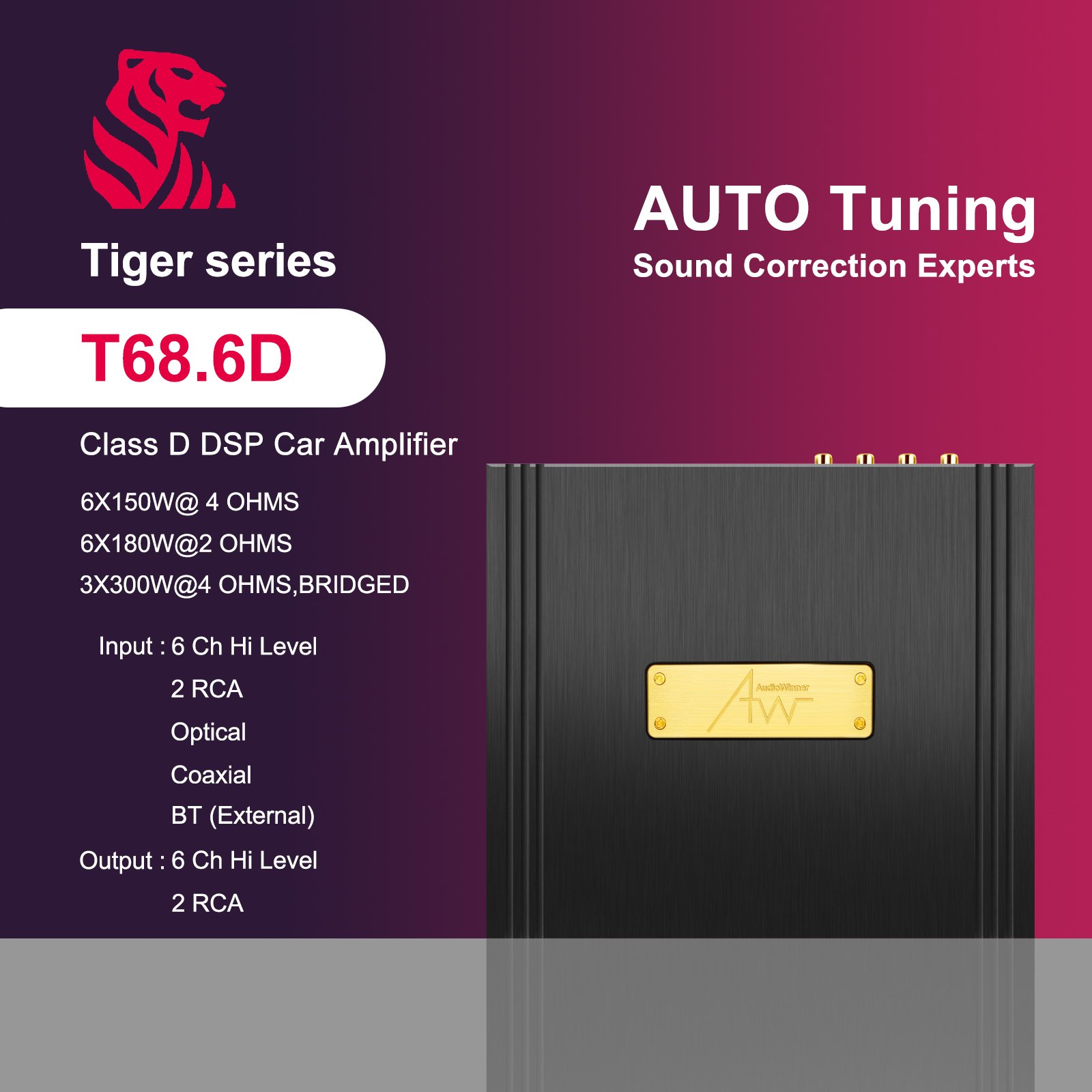 AudioWinner T68.6D Car DSP Processor Digital Designs Car Subwoofer Amplifier Power Audio Subwoofer Amplifier Car