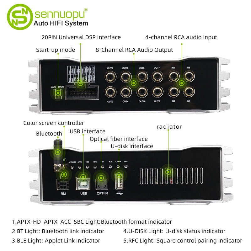 Sennuopu Dsp Car Amplifier 8 Ch Dsp and 4 Ch High Power Car Amplifiers Universal Audio 30 Band Equalizers Car Audio 8 Channels