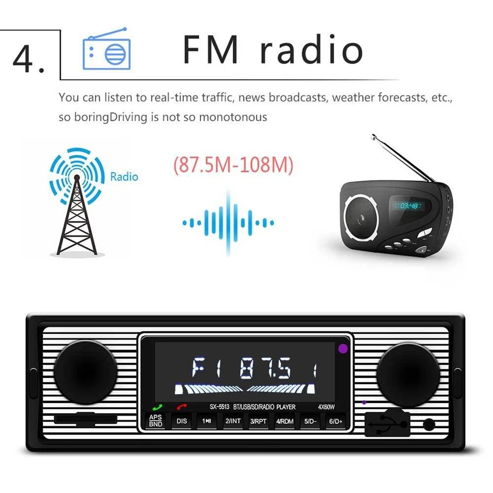 Car Radio Stereo Blue Tooth USB FM AUX Receiver 12V Autoradio Remote Control Car MP3 Player