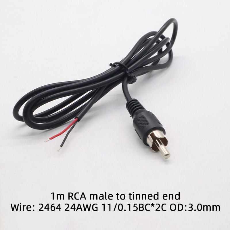 1m Custom RCA Male Plug to Bare Stripped Wire Tinned Ends Cable