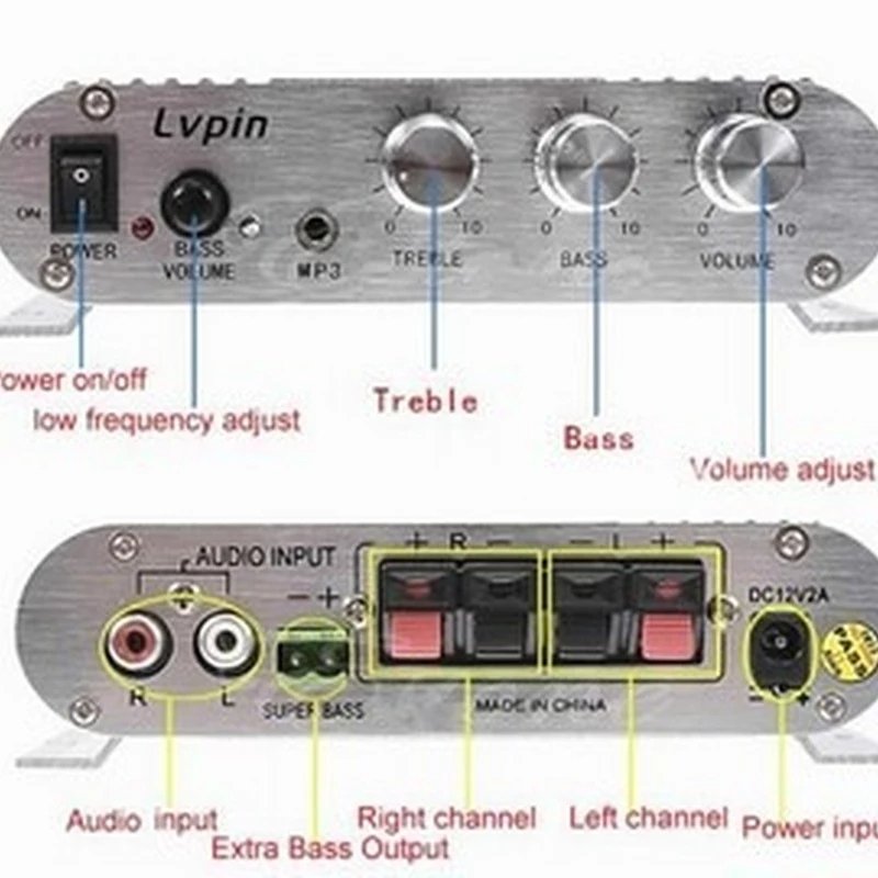 Lepy LP-838 Power Car Amplifier Hi-Fi 2.1 MP3 Radio Audio Stereo Bass Speaker Booster Player for Motorbike Home No Power Plug