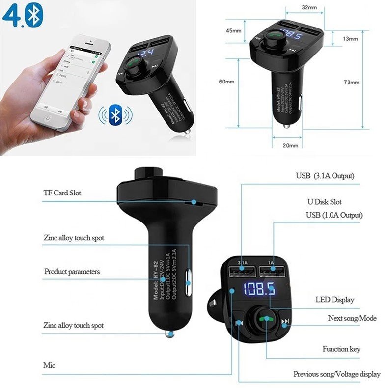 X8 Fast Car Charger Car Wireless FM Transmitter Handsfree Car Mp3 Player With Bt 5.0 Adapter Quick Charger Fast Charging