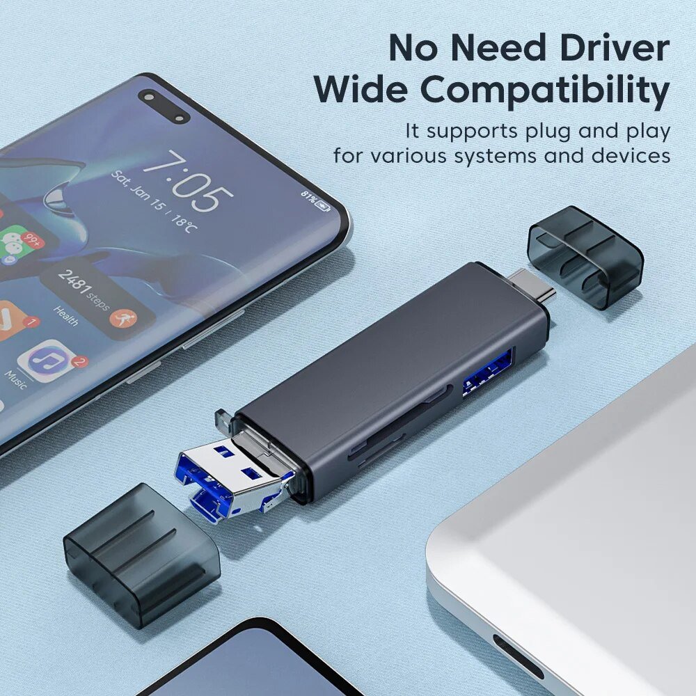 6 In 1 Multifunction Card Reader Usb 3.0 2.0 U Disk Type C/Micro /Tf/Sd Flash Drive Memory Card Reading Adapter Phone accessory