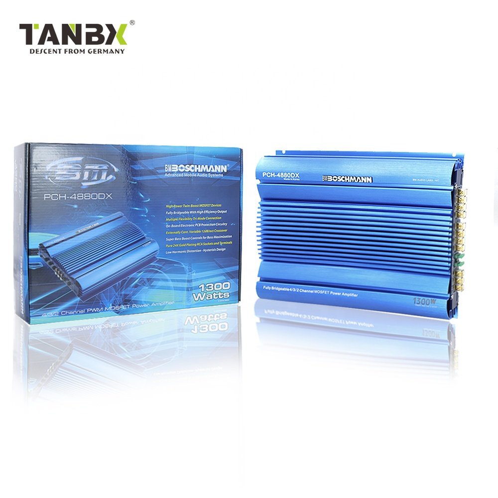 High Quality 12V Class AB Car Audio Power Amplifier 4-Channel PCH-4880DX with Aluminium Material and Crossovers(Equalizers)