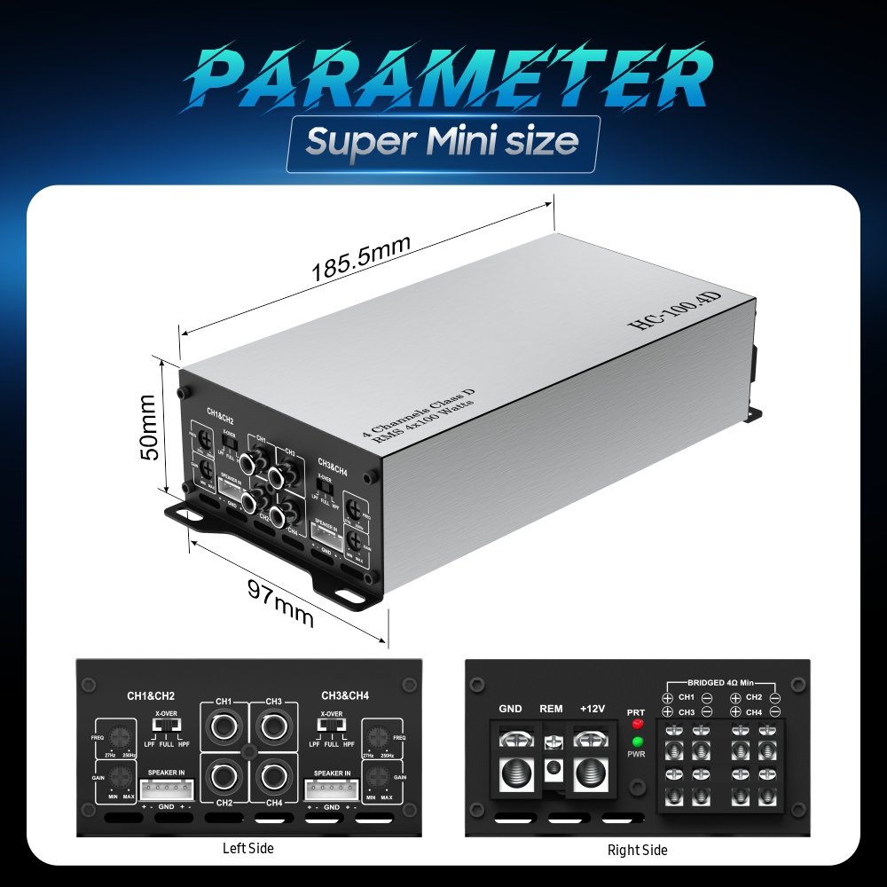 4 Channels Mini Size HC-100.4D Car Amplifier Class D Compact Cheap