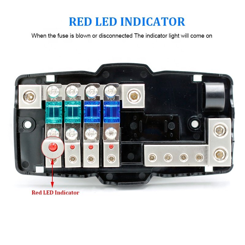 0/4GA 4 Way Multi-Functional LED Car Audio Stereo ANL Fuse Holder with Ground Mini ANS Fuse Box Distribution Block 30A 60A 80A F