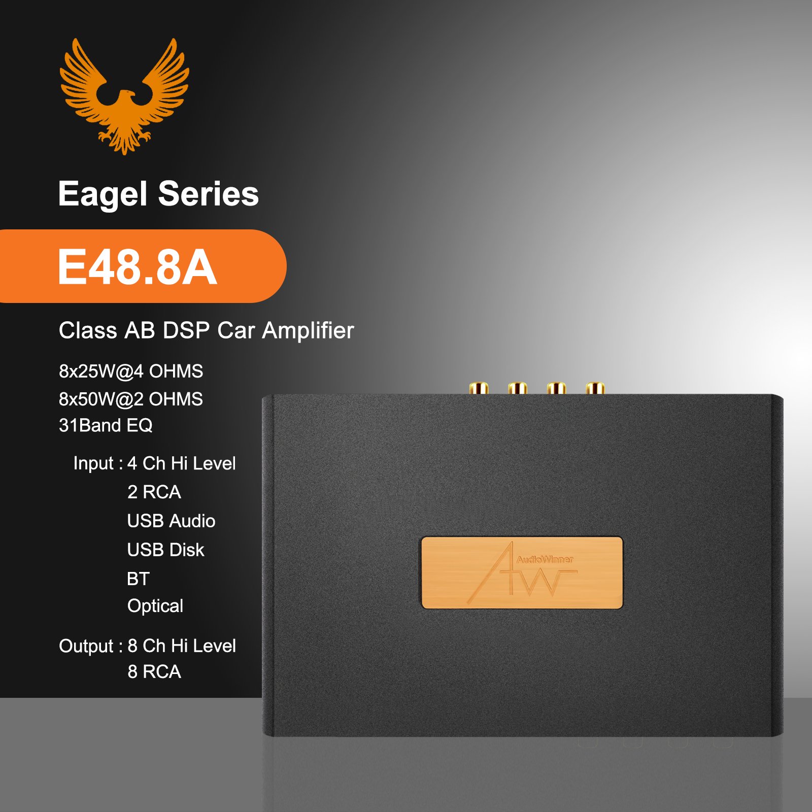 AudioWinner E48.8A New LCD Display Remote Control Car Audio Sound System Dsp Automotive Amplifier Module for HD Media Player