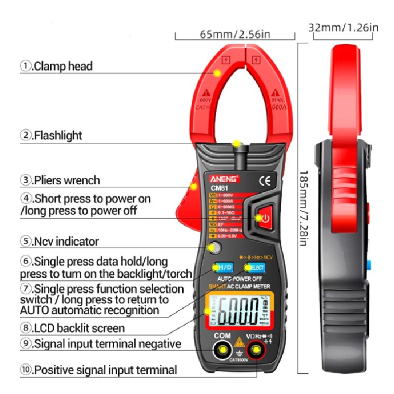 CM80/CM81 Digital Clamp Meter Ammeter Voltage Car Amp Hz Capacitance NCV Ohm Test Multimeter Digital Profesional Tester