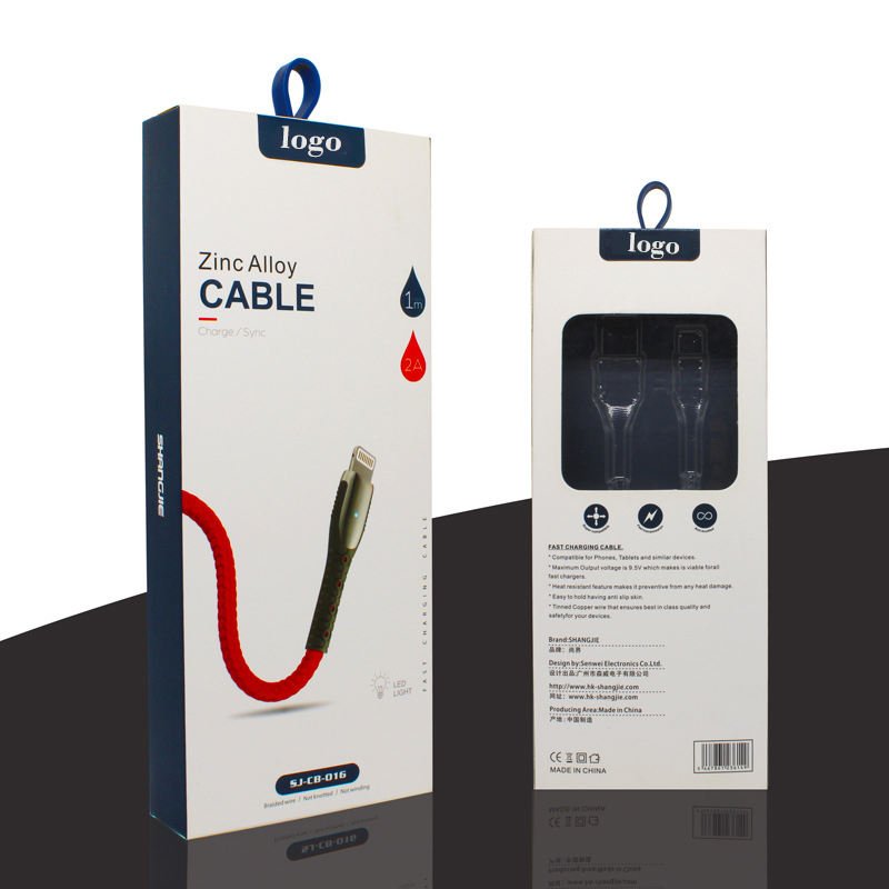 Custom electronic product packaging data audio cable retail wall hanging box data line packaging