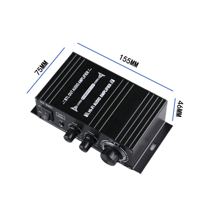 AK-280 HIFI Power Amplifier Car Home Theater Digital Power Audio for Speaker Treble Bass Control FM USB amplifier 12V AK280