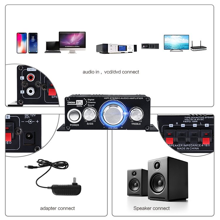 Kinter MA-170 2 Channel Power Car Sound System Audio Amplifier Mini Amp