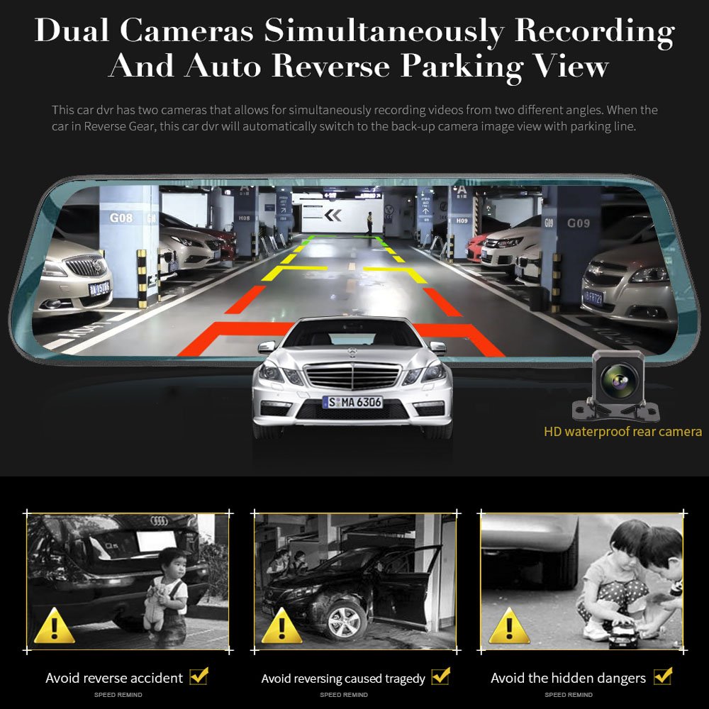 10 Inch Mirror Camera Car DVR Video Recorder Touch Screen 1080P Front and Rear AHD Lens Dash Cam Streaming Car Black Box