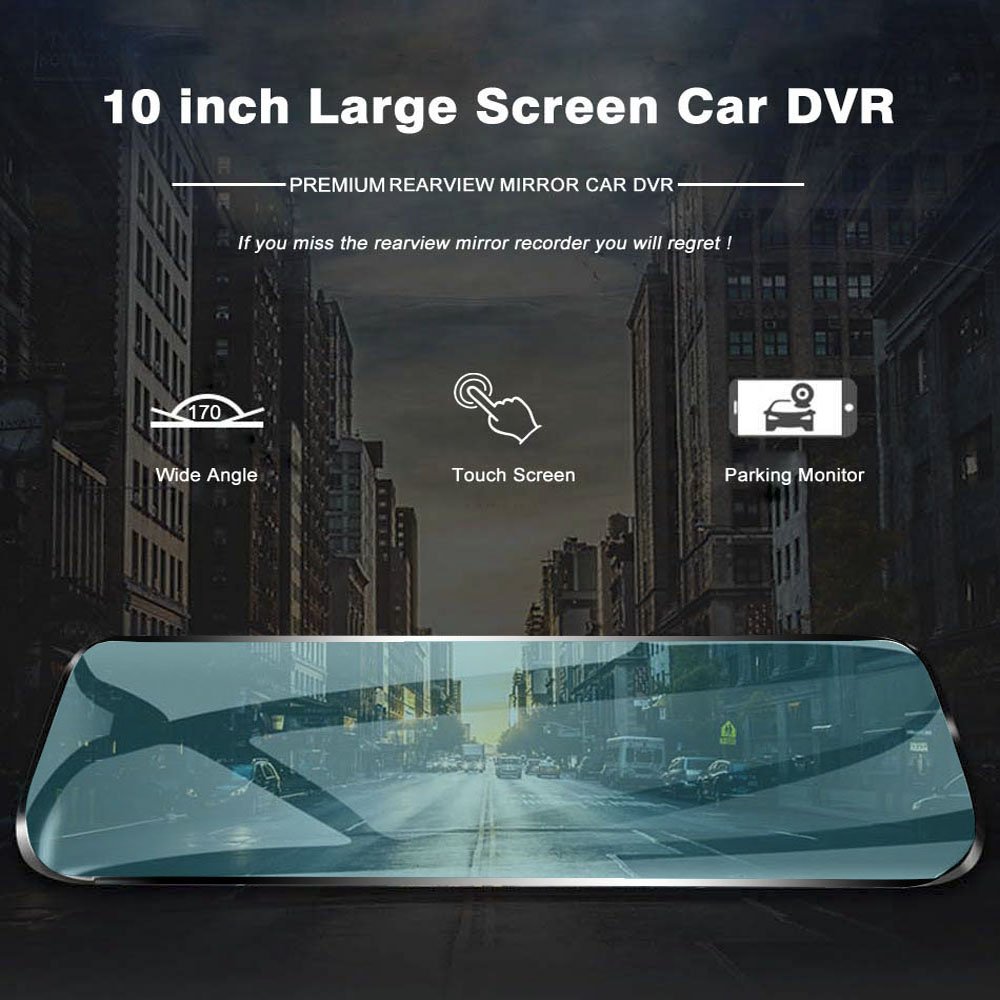 10 Inch Mirror Camera Car DVR Video Recorder Touch Screen 1080P Front and Rear AHD Lens Dash Cam Streaming Car Black Box