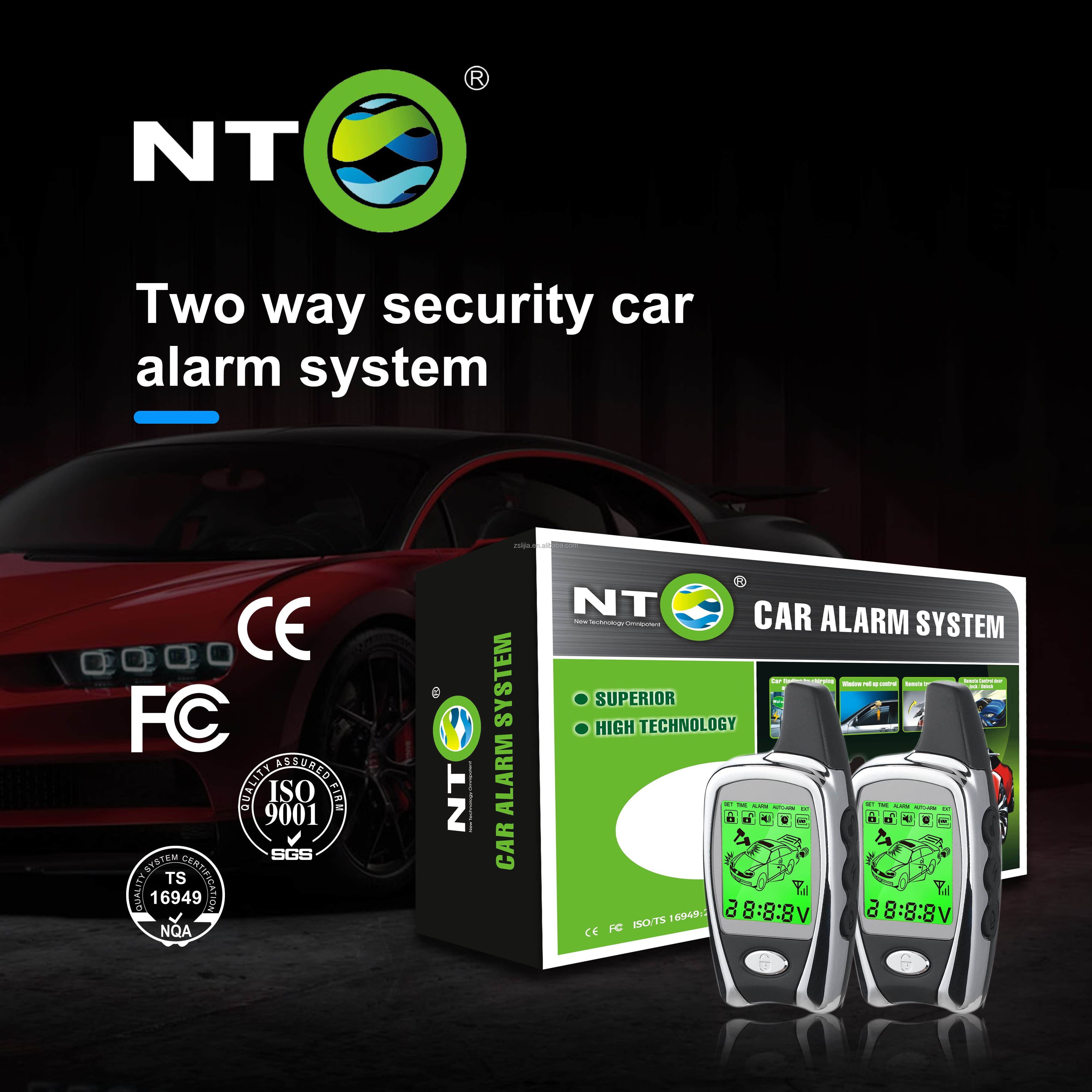 NTO Smart Two Way Alarms Car Vehicle Burglar Auto 2Way Icd Car Alarm Remote Push Button Start Engine Start Kit Car System System