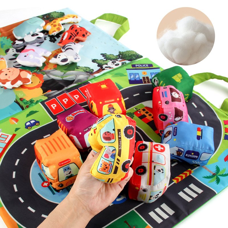 2024 New Product 2 in 1 Children Storage Bag Game Blanket Baby Toy Cloth Car Animal Sound Paper Puzzle Toy