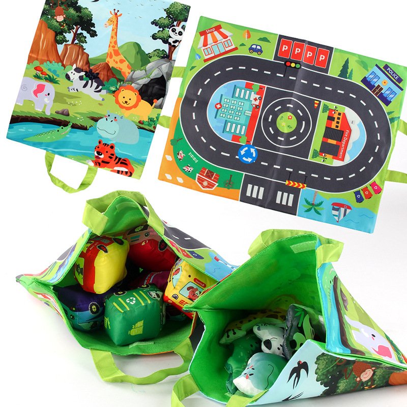 2024 New Product 2 in 1 Children Storage Bag Game Blanket Baby Toy Cloth Car Animal Sound Paper Puzzle Toy