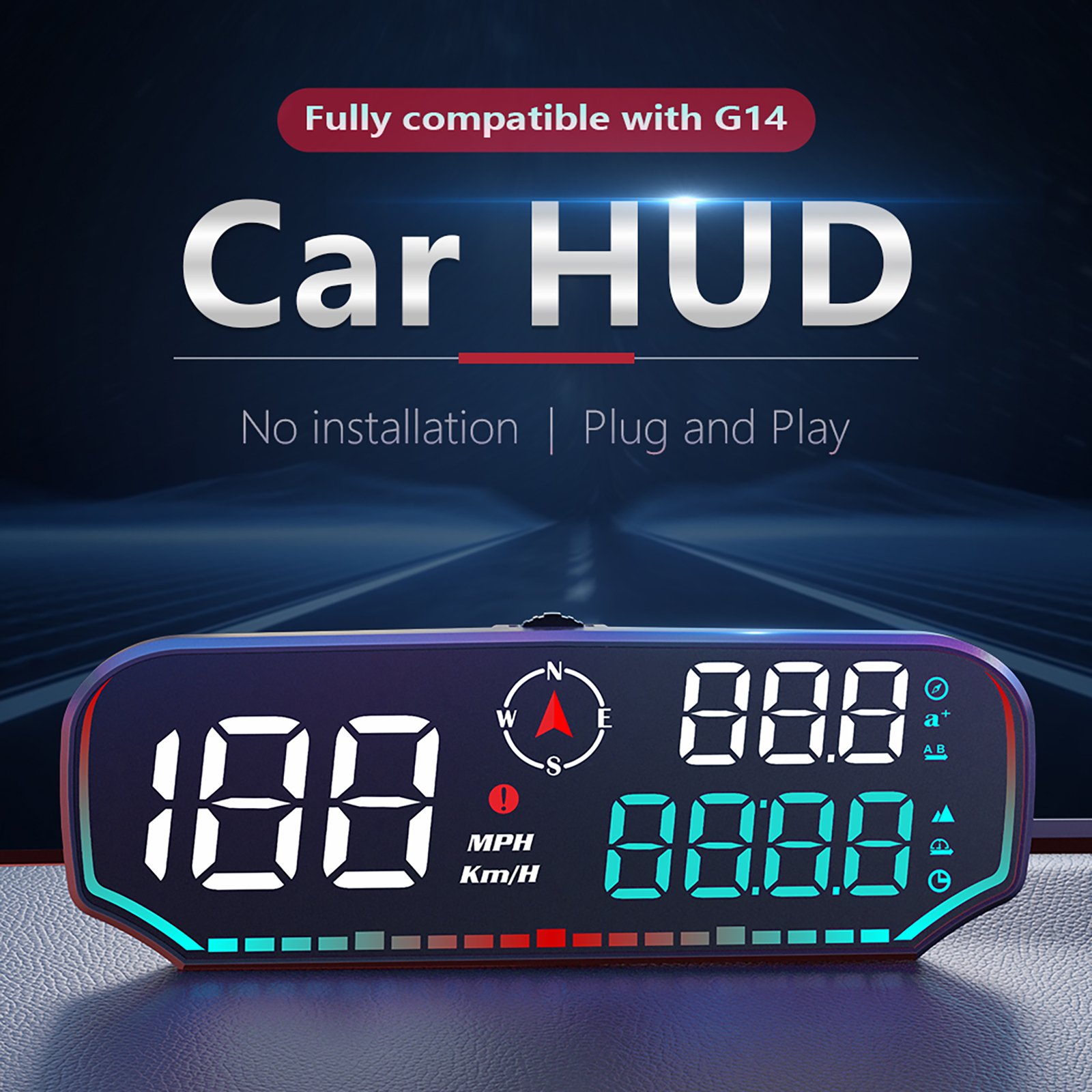Newest HUD G14 GPS Large Display Speedometer Head up Gauge USB Car Accessories Gps Hud Display for Vehicles