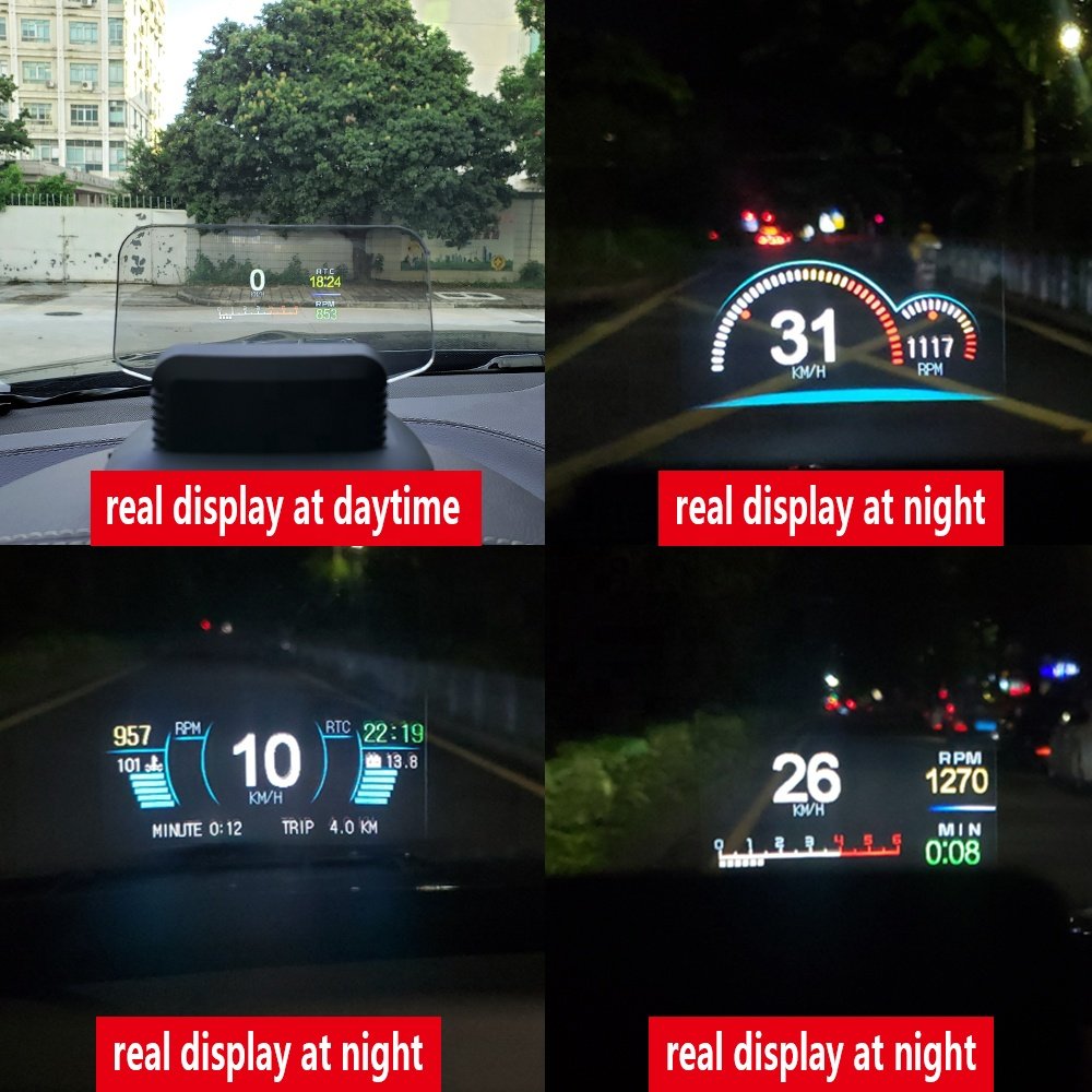 WiiYii Mirror HUD Display C1 OBD2 GPS Dual System Head up Display with Clock Function Universal for Cars