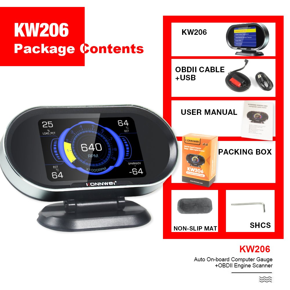 Konnwei KW206 Obd2 Scanner Diagnostic Tool Hud Display for Universal Car
