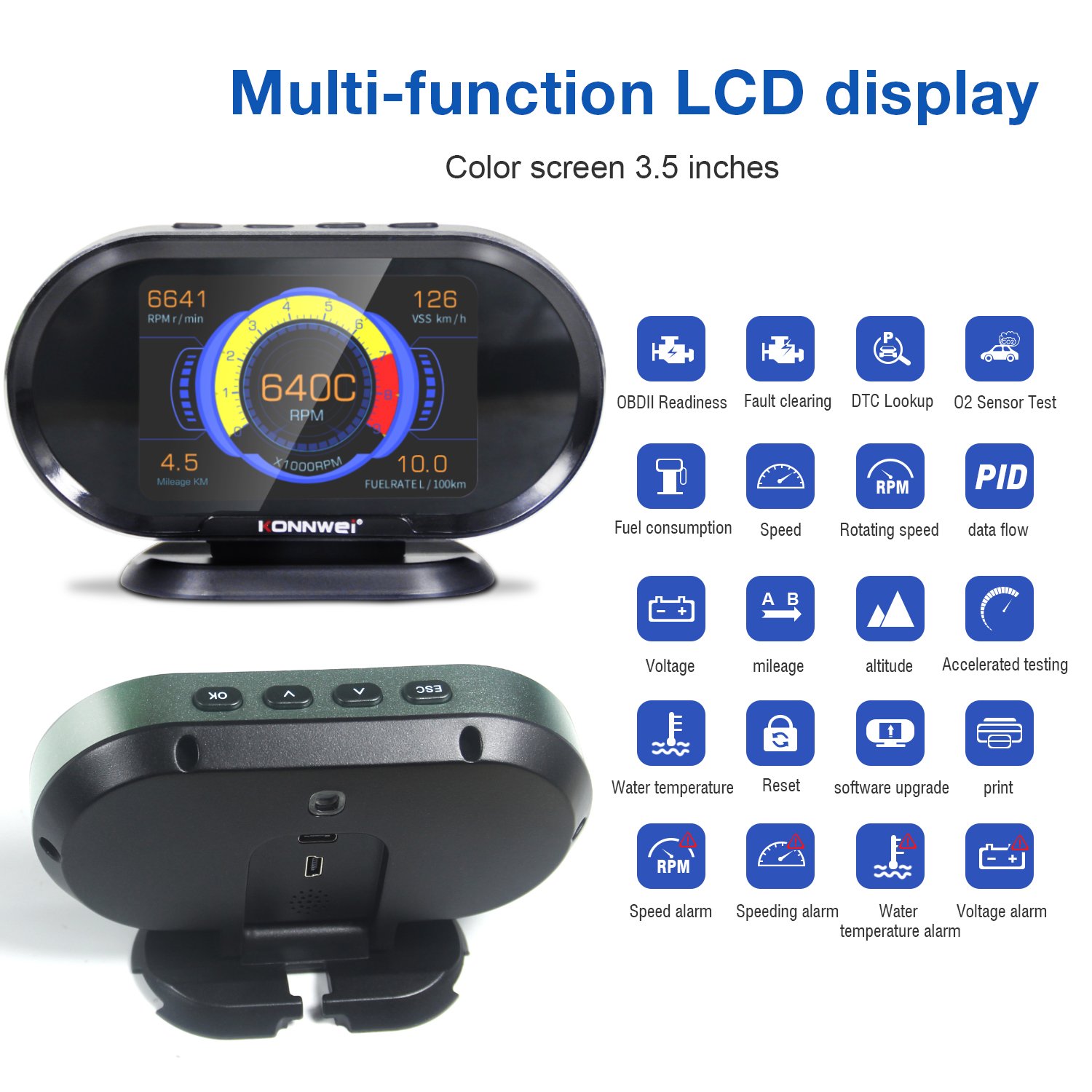 Konnwei KW206 Obd2 Scanner Diagnostic Tool Hud Display for Universal Car