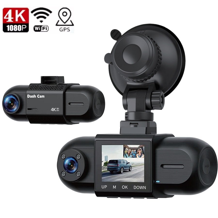4K 2Channel Dash Cam WiFi Built-in GPS4K+1080P Front and Inside Loop RecordingTriple Car Camera