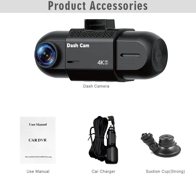 4K 2Channel Dash Cam WiFi Built-in GPS4K+1080P Front and Inside Loop RecordingTriple Car Camera