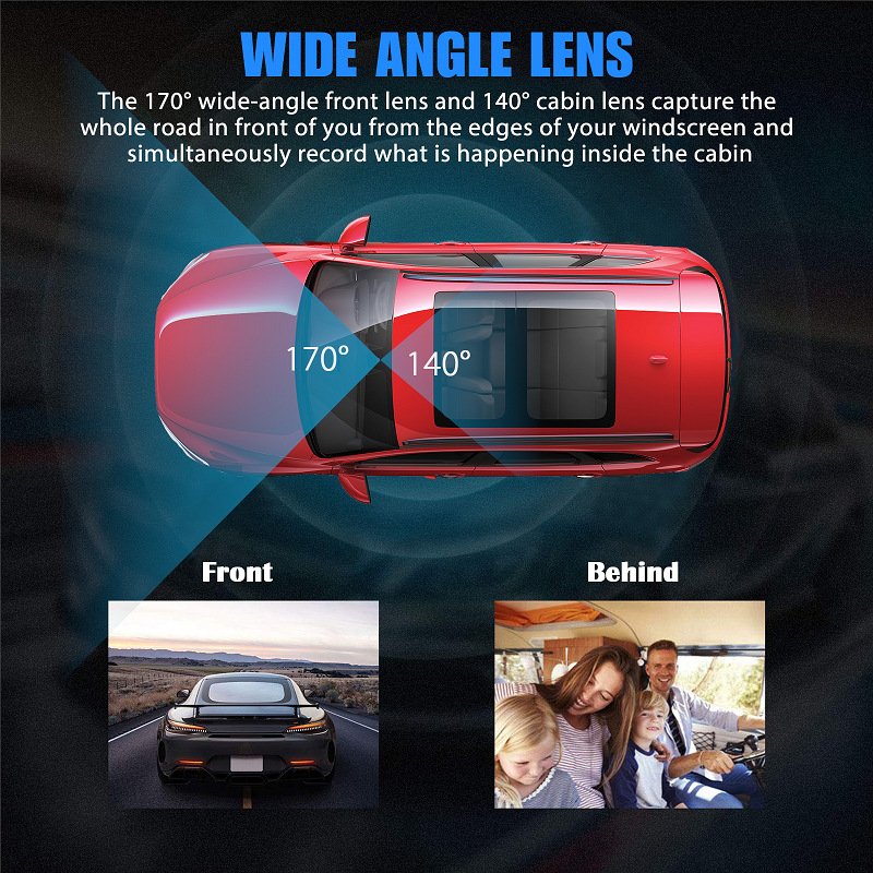4K 2Channel Dash Cam WiFi Built-in GPS4K+1080P Front and Inside Loop RecordingTriple Car Camera