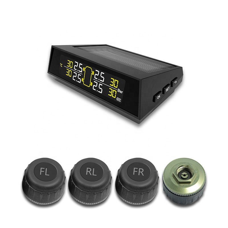 Car Tyre Pressure Monitoring System Solar Charging LCD Display Car Alarms Wireless TPMS External Sensor