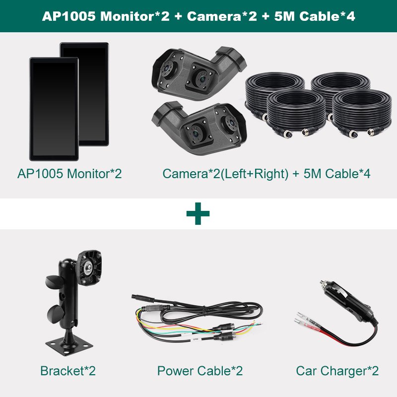 GreenYi BSD Radar Alarm Car DVR Video Recording 2 Channel AHD Side View Camera with Truck Buses 10.36 Inch Rear Mirror Monitor