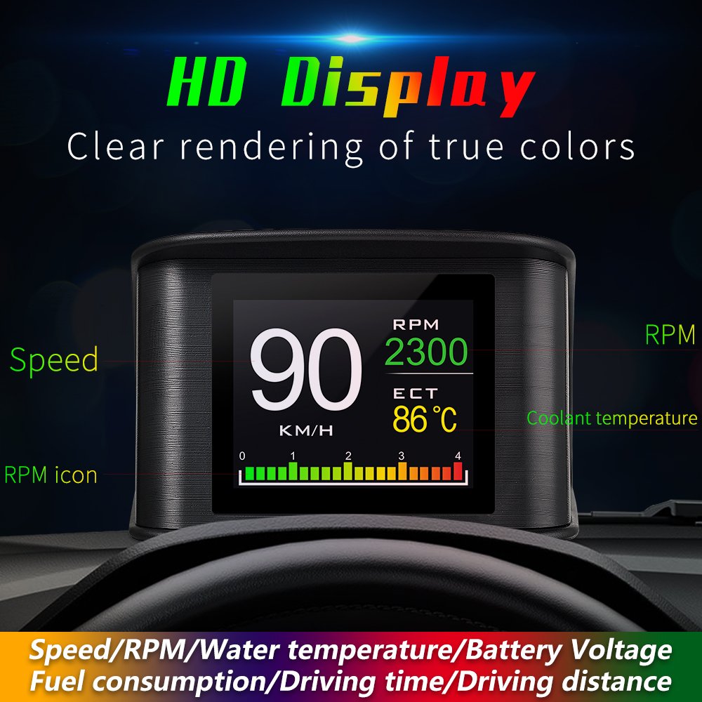 New Smart Digital Meter OBD2 P10 Car HUD Head up Display Overspeed RPM Voltage Diagnostic Tool