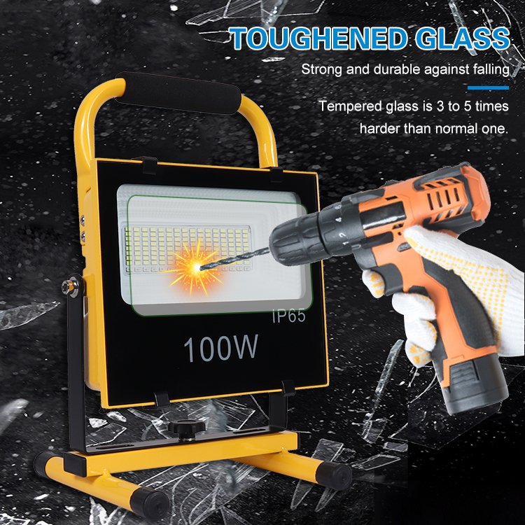 Factory Price Ip65 Outdoor Emergency Alarm Red and Blue Flash 100w 200w Portable Rechargeable Led Camping Flood Light