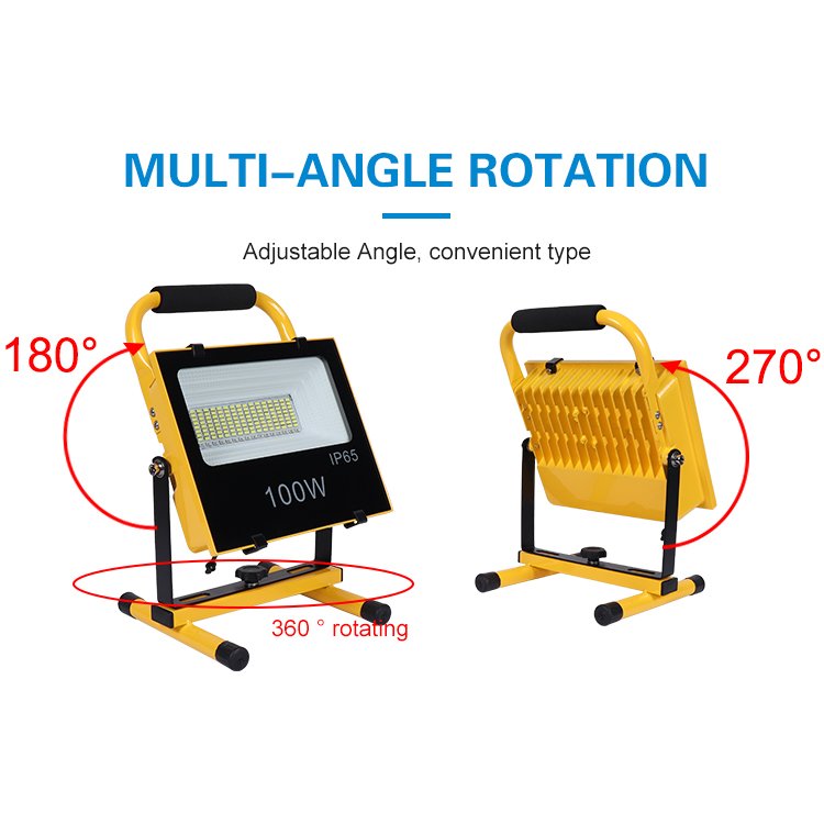 Factory Price Ip65 Outdoor Emergency Alarm Red and Blue Flash 100w 200w Portable Rechargeable Led Camping Flood Light