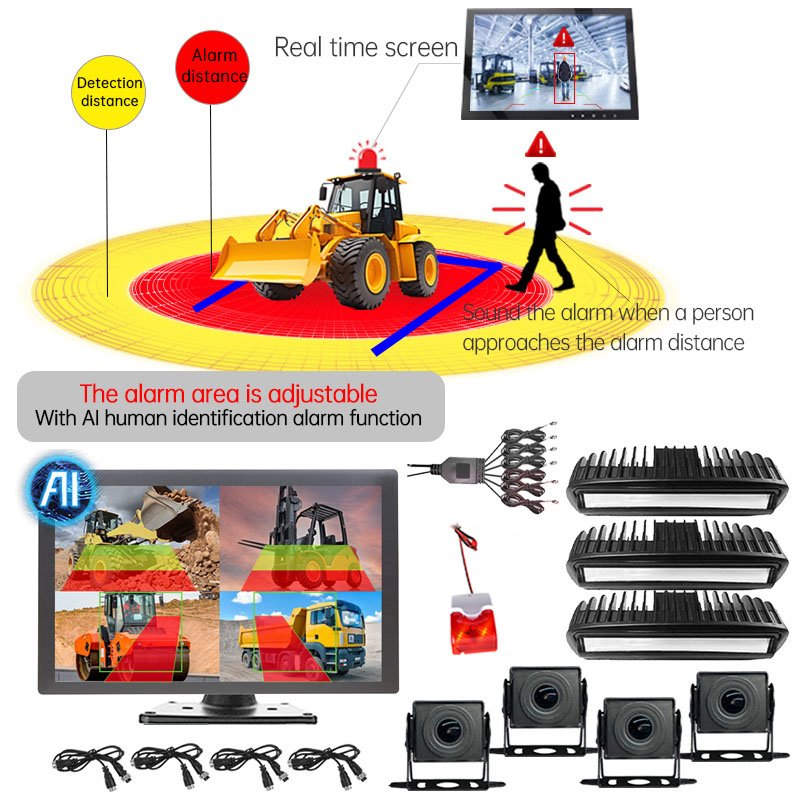 LED Light Intelligent Forklift System Car Alarms Features Blind Spot Area Alarm Reverse Video Radar Detection Collision