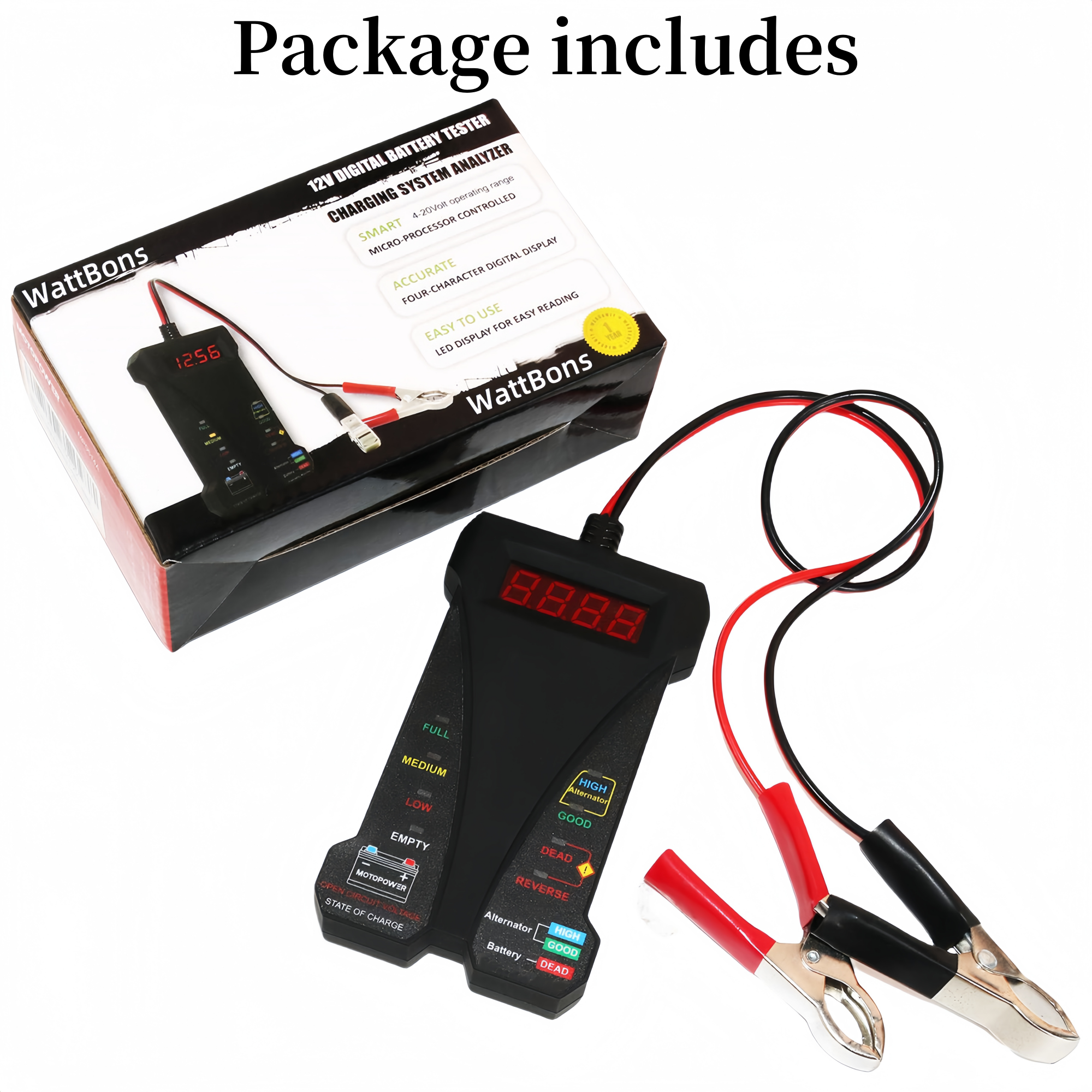 12V Digital Car Battery Tester, 4-20V Voltmeter Charging System Analyzer, Alternator Tester with LCD Display & LED Indication