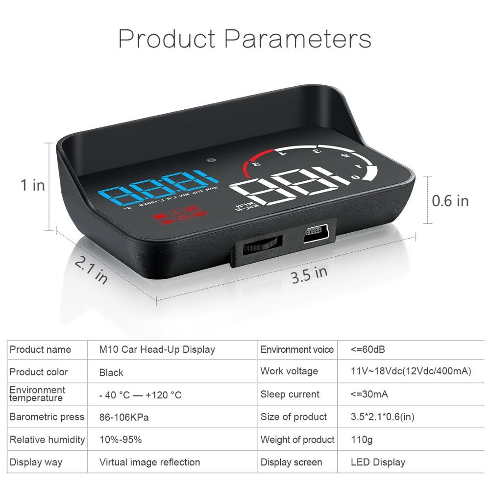 NEW Multifunction M10 Car OBD2 HUD Head up Display Projector Car Over Speed Alarm Water Temperature Rotating Speed Display