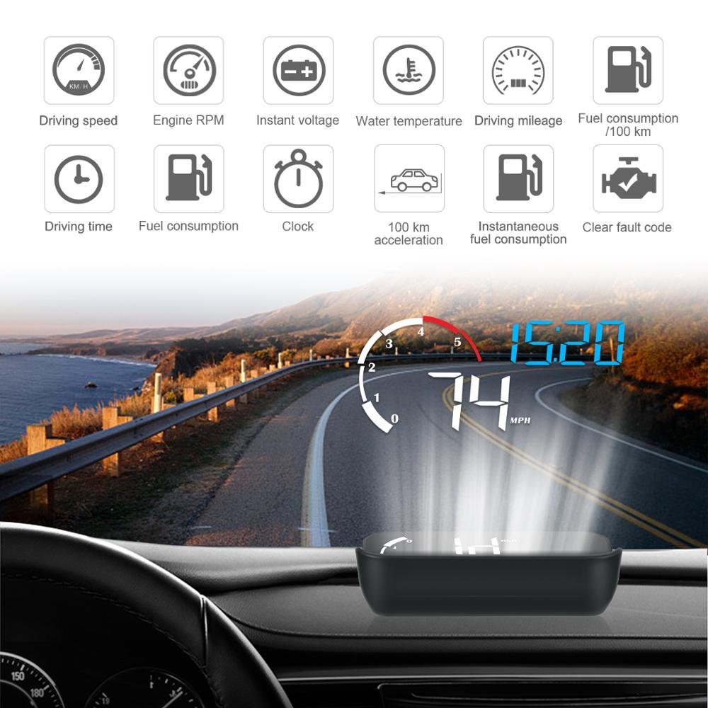 NEW Multifunction M10 Car OBD2 HUD Head up Display Projector Car Over Speed Alarm Water Temperature Rotating Speed Display