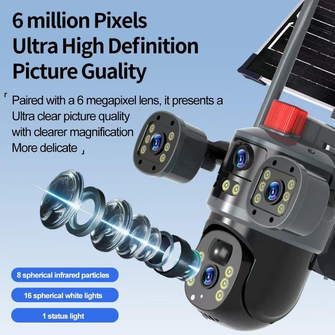 Regis 8MP IP Camera 4K Full Color Wifi 4G Sim Card Dual Lens 3 Screen Human Detection Outdoor Security V380 Solar Camera