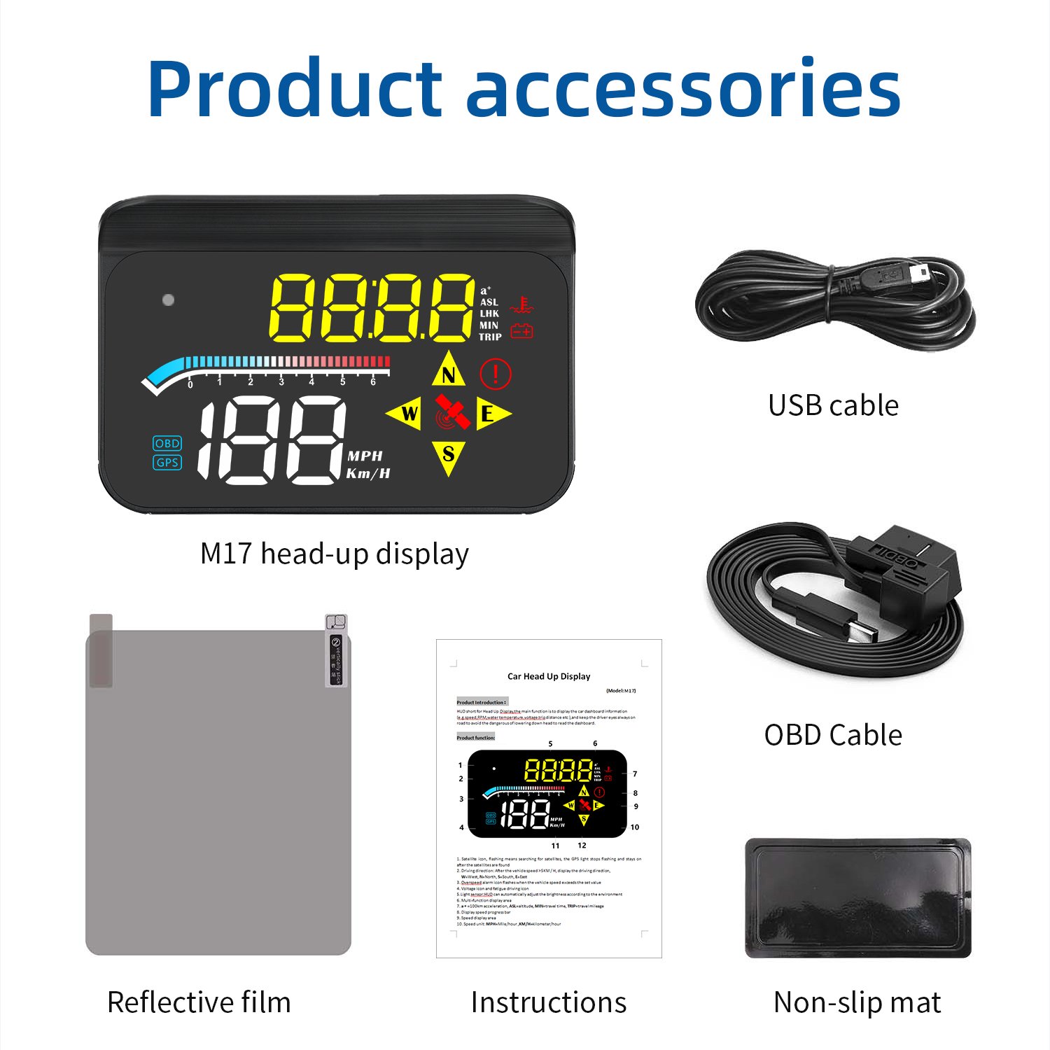 GPS HUD Display M17 HUD Obd2 Speedometer Diagnostic Tools with Auto Fuel Consumption on All Cars