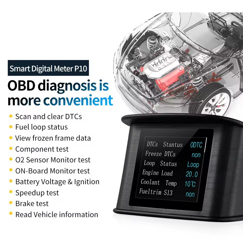 P10 OBD2 Car Head up Display With TFT LCD Screen Shows Speed RPM Voltage Clear Error Code Hud for Cars