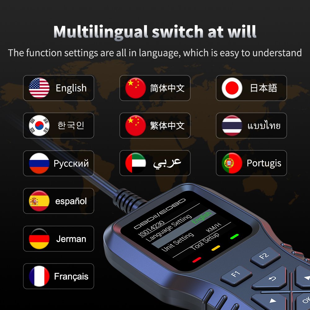 2025 WiiYii New K1 Auto Electronics Car OBD2 Scanner Vehicle OBDII/EOBD Diagnostic Tools with Battery Tester and Clock Function