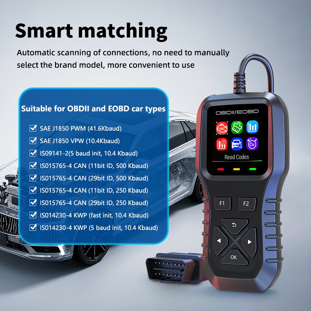 2025 WiiYii New K1 Auto Electronics Car OBD2 Scanner Vehicle OBDII/EOBD Diagnostic Tools with Battery Tester and Clock Function