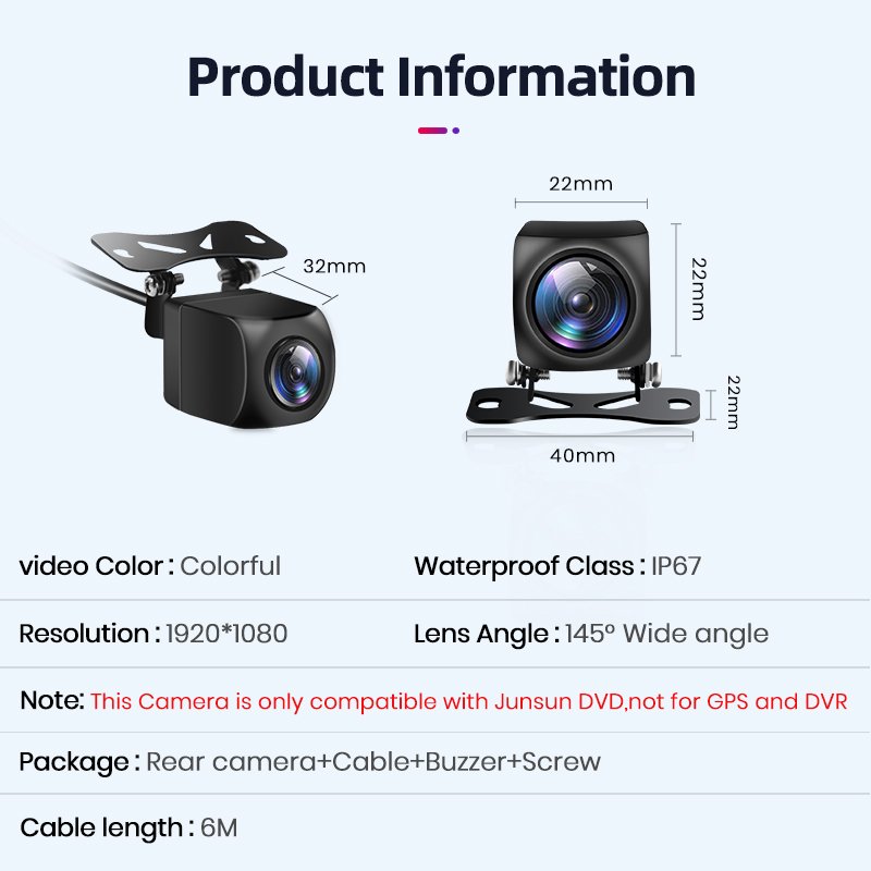 Car Rearview Camera AHD 1080P Radar Alarm WaterProof 145 Wide-Angle Reverse Backup AI Smart Camera for Junsun Car Accessories