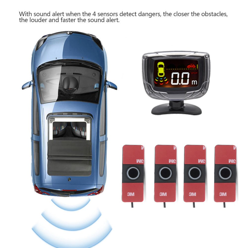 Car Reverse Alarm Buzzer Rear Blind Spot 4 Probe Reversing Aid Sensor LCD Display 12v Parking Sensor System